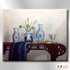 瓷器ST04 純手繪 油畫 橫幅 藍咖 中性色系 裝飾 畫飾 無框畫 寫實 靜物 餐廳 裝潢 室內設計