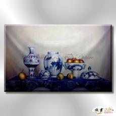 瓷器ST05 純手繪 油畫 橫幅 藍色 冷色系 裝飾 畫飾 無框畫 寫實 靜物 餐廳 裝潢 室內設計