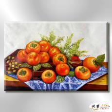 柿子ST161 純手繪 油畫 橫幅 橙褐 暖色系 無框畫 事事圓滿 好事連連 鴻運當頭 餐廳