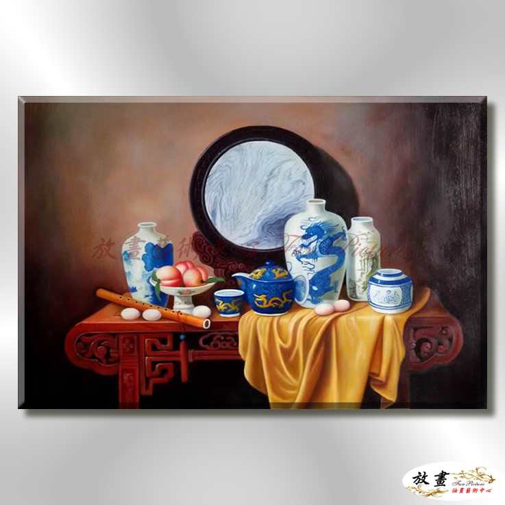 瓷器ST03 純手繪 油畫 橫幅 藍咖 中性色系 裝飾 畫飾 無框畫 寫實 靜物 餐廳 裝潢 室內設計