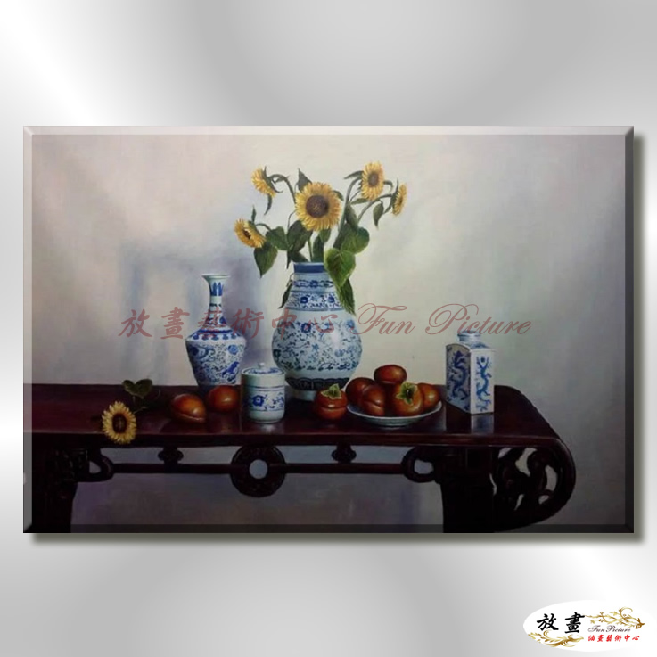 瓷器ST06 純手繪 油畫 橫幅 藍咖 中性色系 裝飾 畫飾 無框畫 寫實 靜物 餐廳 裝潢 室內設計
