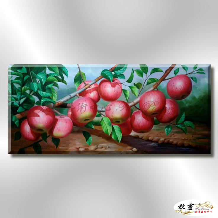 蘋果ST168 純手繪 油畫 橫幅 紅綠 中性色系 無框畫 圓圓滿滿 平安大吉 鴻運當頭 餐廳