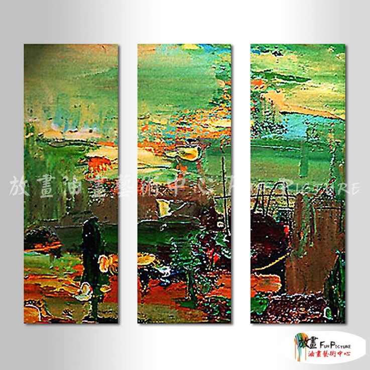 3拼抽象B405 純手繪 油畫 直幅*3 綠底 冷色系 色塊 藝術品 裝飾 無框畫 民宿 餐廳 室內設計