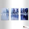 3拼城市光影B401 純手繪 油畫 直幅*3 藍色 冷色系 掛畫 無框畫 印象 餐廳 室內設計