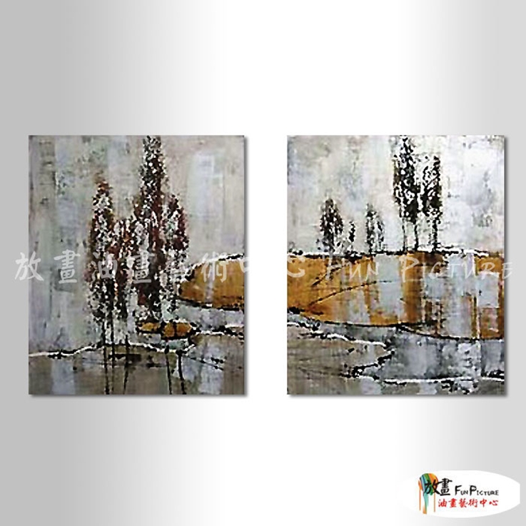 2拼風景B402 純手繪 油畫 直幅*2 灰褐 中性色系 裝飾 畫飾 無框畫 民宿 餐廳 室內設計