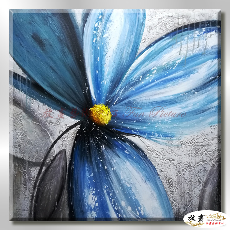 裝飾花卉NF137 純手繪 油畫 方形 藍白 中性色系 裝飾 畫飾 無框畫 民宿 餐廳 室內設計